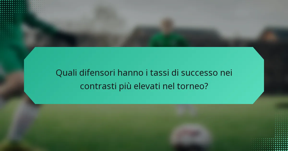 Quali difensori hanno i tassi di successo nei contrasti più elevati nel torneo?